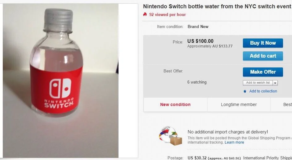 На eBay продают воду с презентации Nintendo Switch - фото 1