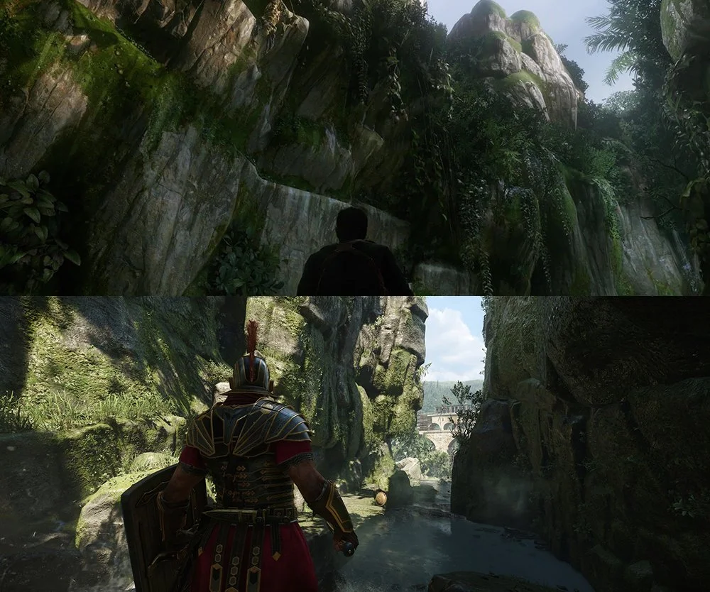 Скалы в Uncharted 4 (сверху) и в Ryse: Son of Rome (снизу). Разный подход к созданию и соответствующий результат