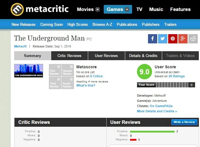 The Underground Man Ильи Мэддисона появилась на Metacritic и Twitch - фото 1