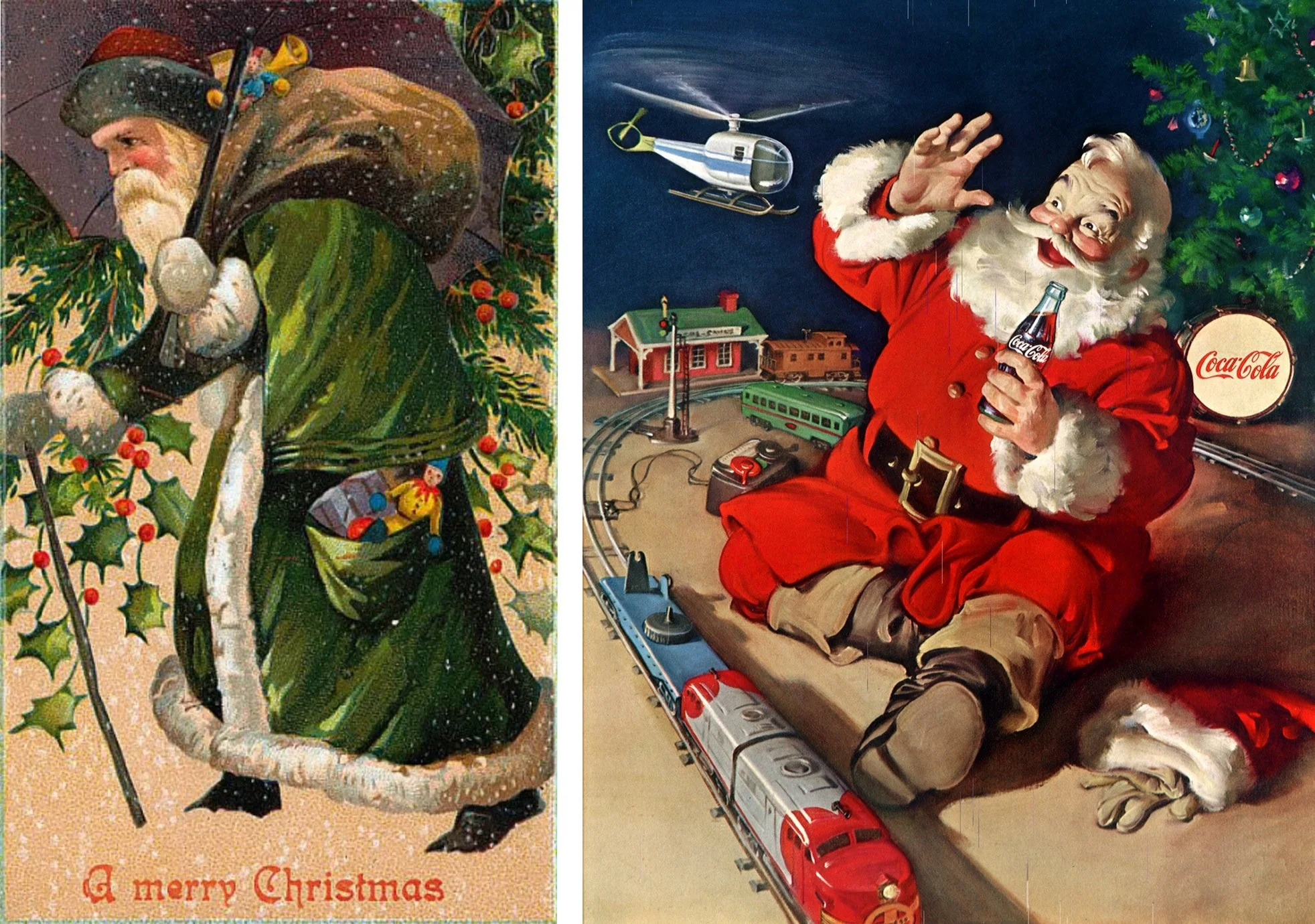 Санта до и после кампании Coca-Cola.