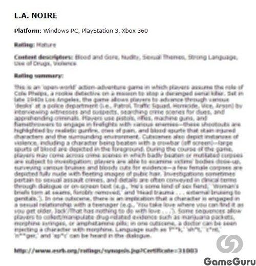 На официальном сайте оценочной комиссии ESRB появилось описание будущего интерактивного детектива L.A. Noire. Смотри ... - Изображение 1 На официальном сайте оценочной комиссии ESRB появилось описание будущего интерактивного детектива L.A. Noire. Смотри ... - Изображение 1