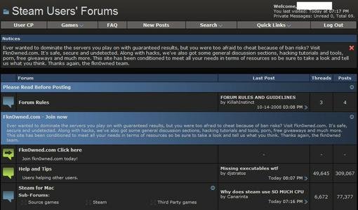 Прошлой ночью форумы сервиса Steam были взломаны. На пользовательских форумах появился редирект на сайт Fkn0wned.com ... - Изображение 1 Прошлой ночью форумы сервиса Steam были взломаны. На пользовательских форумах появился редирект на сайт Fkn0wned.com ... - Изображение 1