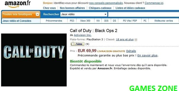 Вот скриншот французской версии сайта Amazon, когда туда "случайно" добавили Call of Duty: Black Ops 2 ВОТ может так ... - Изображение 1 Вот скриншот французской версии сайта Amazon, когда туда "случайно" добавили Call of Duty: Black Ops 2 ВОТ может так ... - Изображение 1