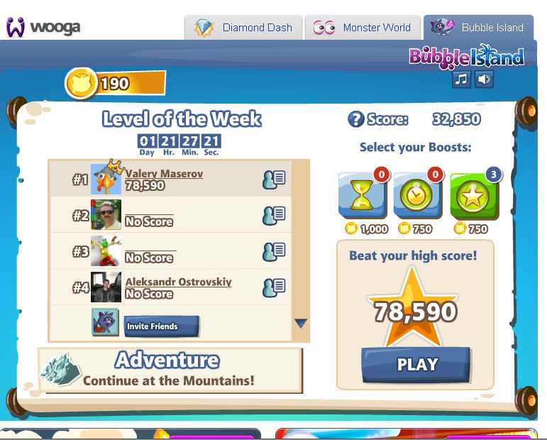 Вот играю в Bubble Island от Wooga на недельный рейтинг. Не покупая бонусы набрал 78590 очков. Купил один бонус - на ... - Изображение 1 Вот играю в Bubble Island от Wooga на недельный рейтинг. Не покупая бонусы набрал 78590 очков. Купил один бонус - на ... - Изображение 1