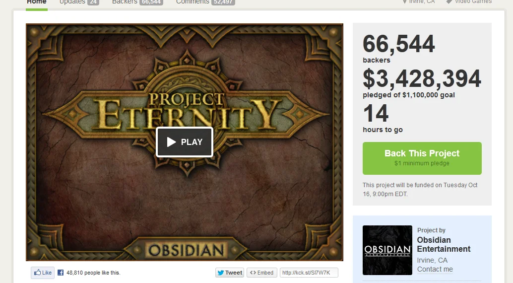 Project Eternity стала самой успешной игрой на Kickstarter - фото 1