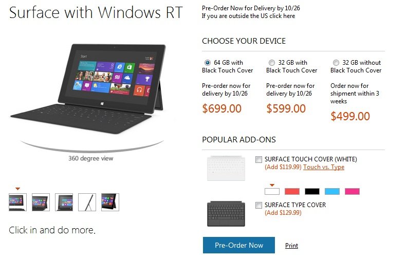 Компания Microsoft официально объявила стоимость планшетного компьютера Surface RT. Минимальная стоимость на модель ... - Изображение 1 Компания Microsoft официально объявила стоимость планшетного компьютера Surface RT. Минимальная стоимость на модель ... - Изображение 1