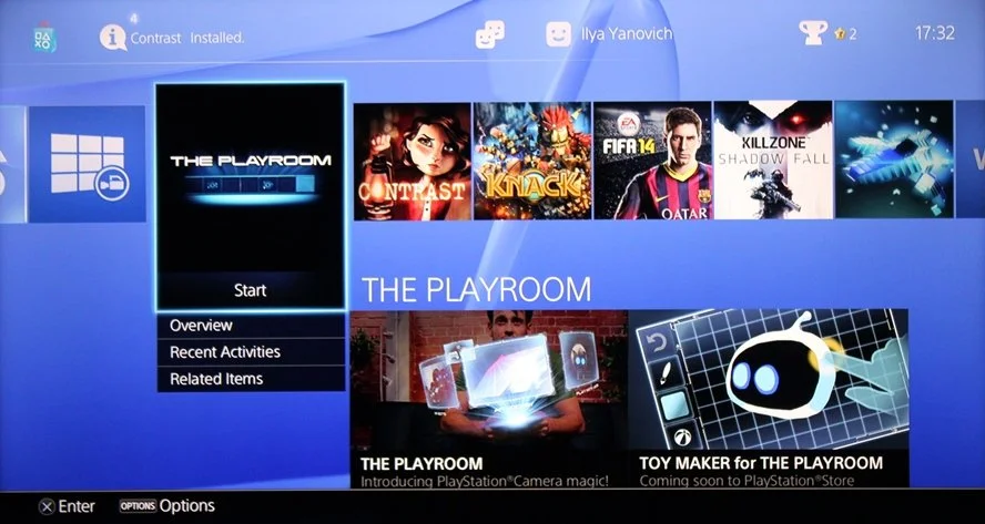 Раздел The Playroom — набор развлечений для PlayStation Camera, но его можно запустить, даже если камеры у вас нет, там вам подробно расскажут и покажут ее возможности, а заодно продемонстрируют все функции геймпада.