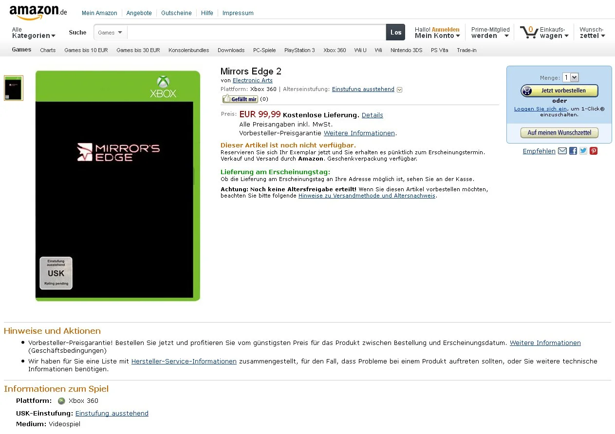 Mirror's Edge 2 появился в интернет-магазине Amazon - фото 1