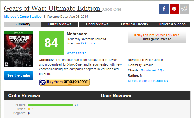 Оценки Gears of War: Ultimate Edition. - Изображение 1 Оценки Gears of War: Ultimate Edition. - Изображение 1