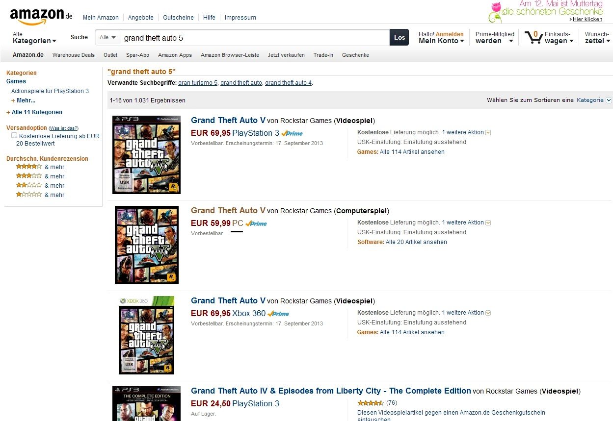 PC версия Grand Theft Auto V появилась в списках Amazon Germany и GamesOnly
Видимо Grand Theft Auto V все же появит .... - Изображение 2 PC версия Grand Theft Auto V появилась в списках Amazon Germany и GamesOnly
Видимо Grand Theft Auto V все же появит .... - Изображение 2