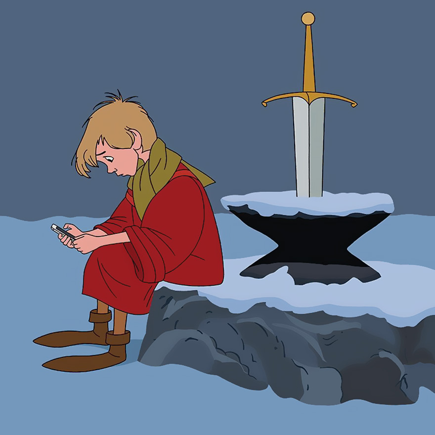 Художник показал грустные арты с героями мультиков, которые попали в современный мир - изображение 5 Художник показал грустные арты с героями мультиков, которые попали в современный мир - фото 5