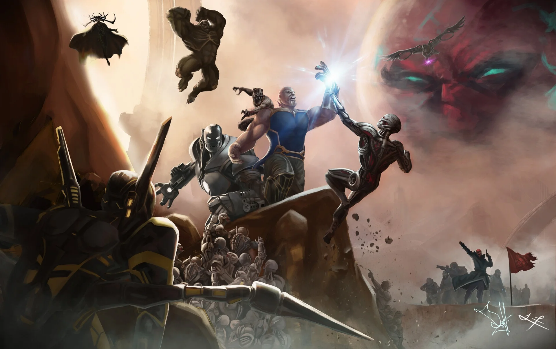 Художник представил битву Таноса с другими суперзлодеями из фильмов Marvel - фото 1