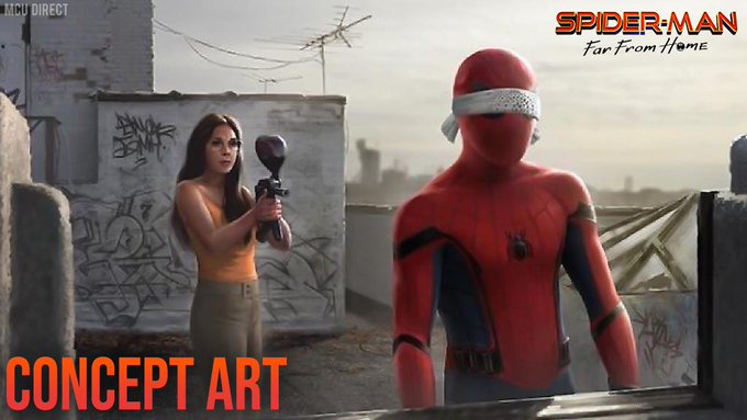 Тетя Мэй стреляет в Питера из пейнтбольного оружия на концепт-арте «Вдали от дома» - фото 1