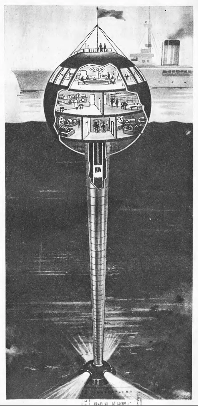 В 1938 году так видели огромные лифты батистаты ко дну моря. 