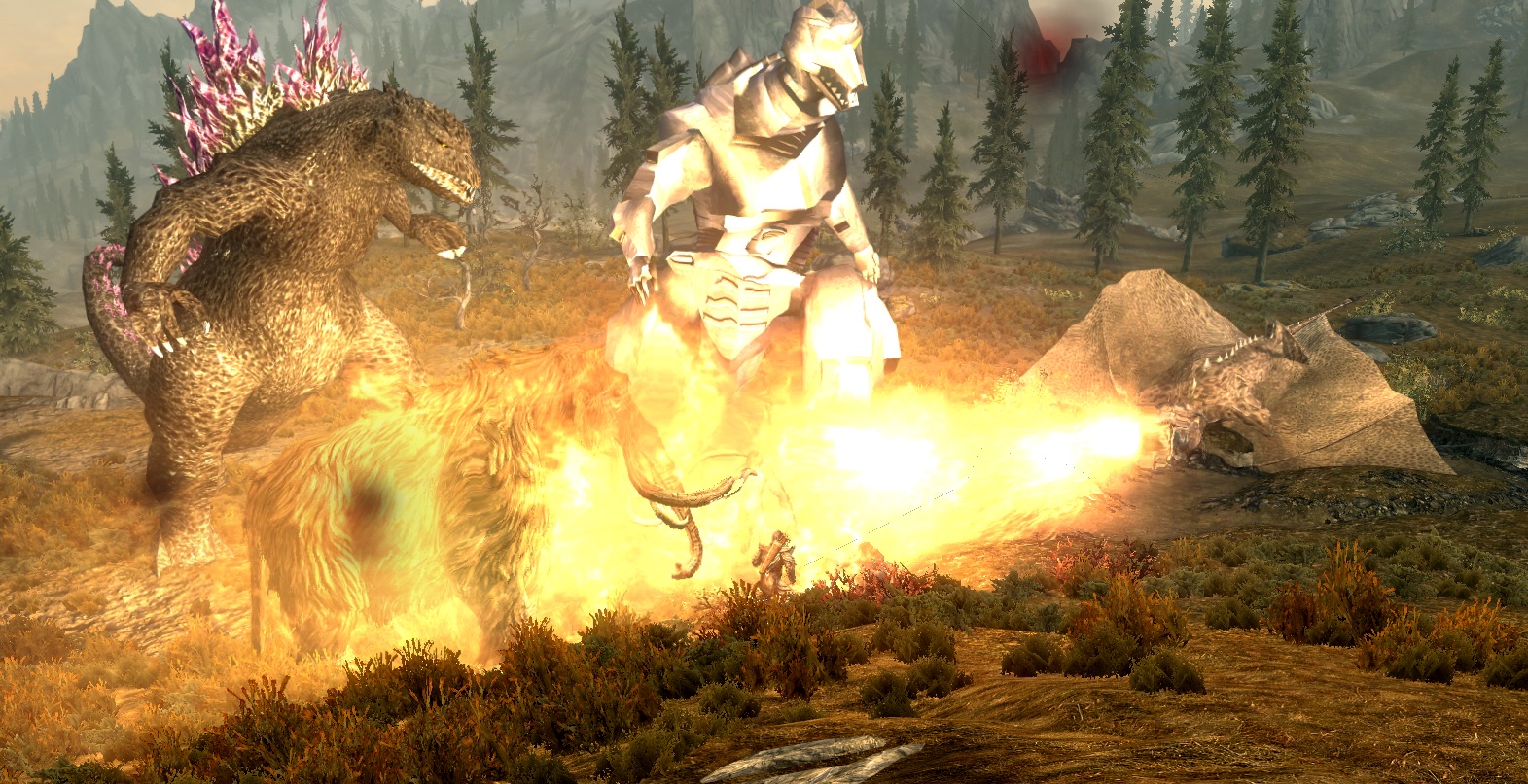 Покатай меня, большая ящерица! Для Skyrim вышел мод, добавляющий в игру Годзиллу и Родана - изображение 1 Покатай меня, большая ящерица! Для Skyrim вышел мод, добавляющий в игру Годзиллу и Родана - фото 1