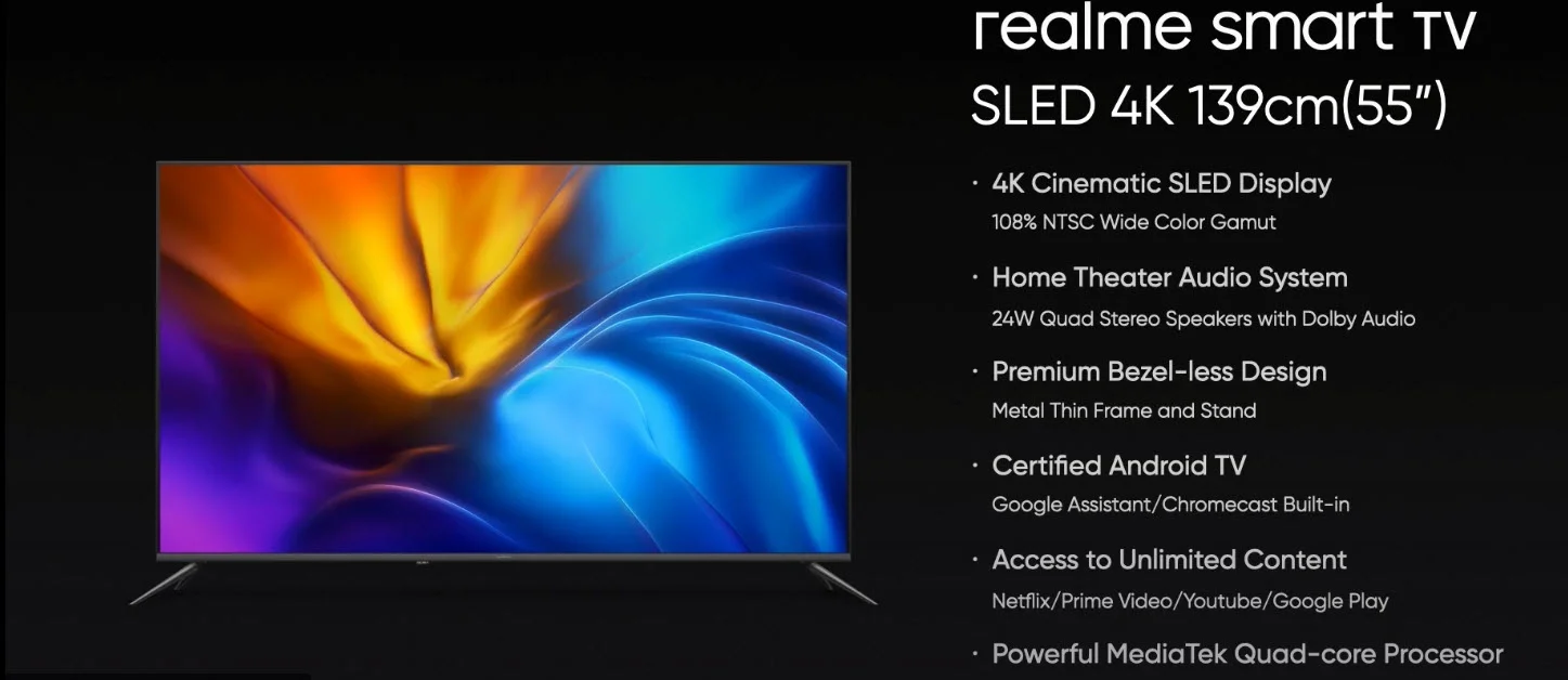 55-дюймовый 4К-телевизор Realme Smart TV SLED стоит 46 000 рублей - фото 1