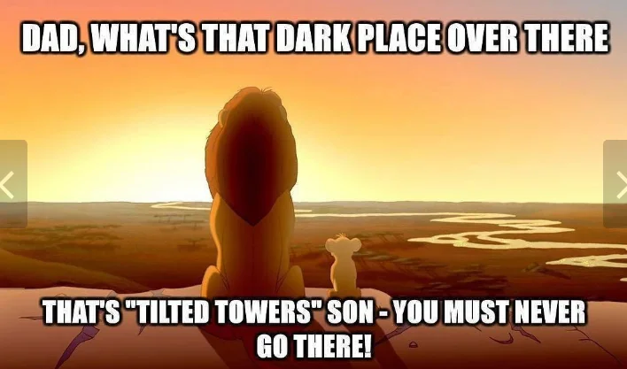 Папа, а что это за темное место там? Это Tilted Towers, сынок. Лучше тебе никогда там не бывать!