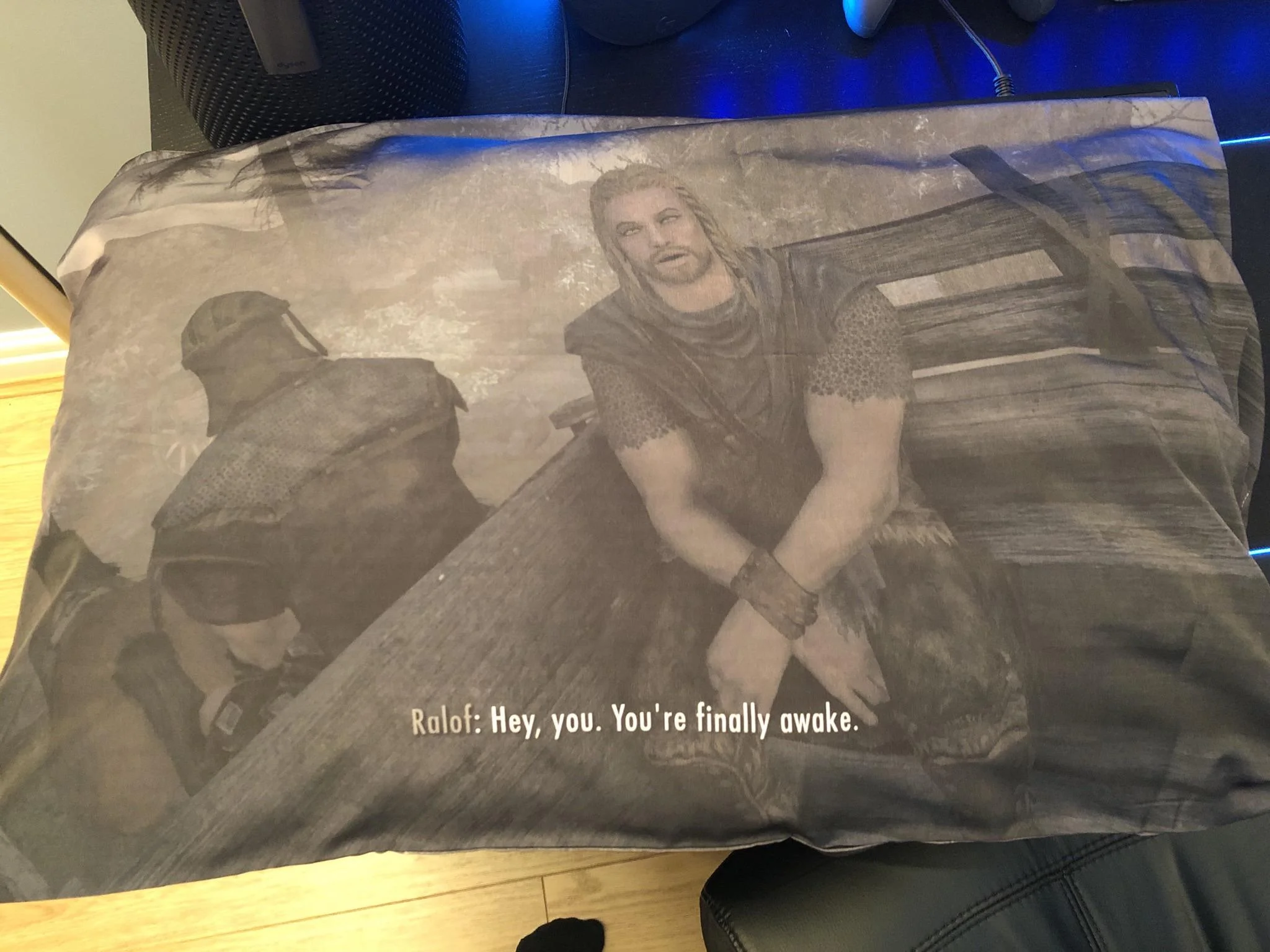 Энтузиаст подарил своему другу подушку с принтом вступительной сцены из Skyrim - фото 1