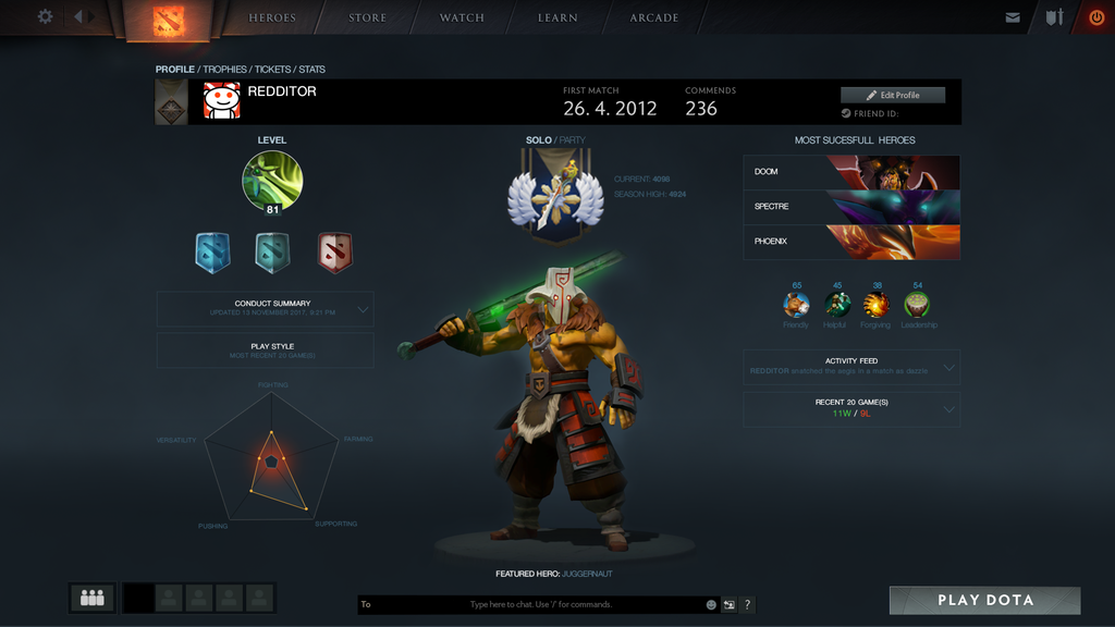 Предложенный на форуме макет профиля игрока в главном меню Dota 2 восприняли лучше, чем настоящий - изображение 1 Предложенный на форуме макет профиля игрока в главном меню Dota 2 восприняли лучше, чем настоящий - фото 1