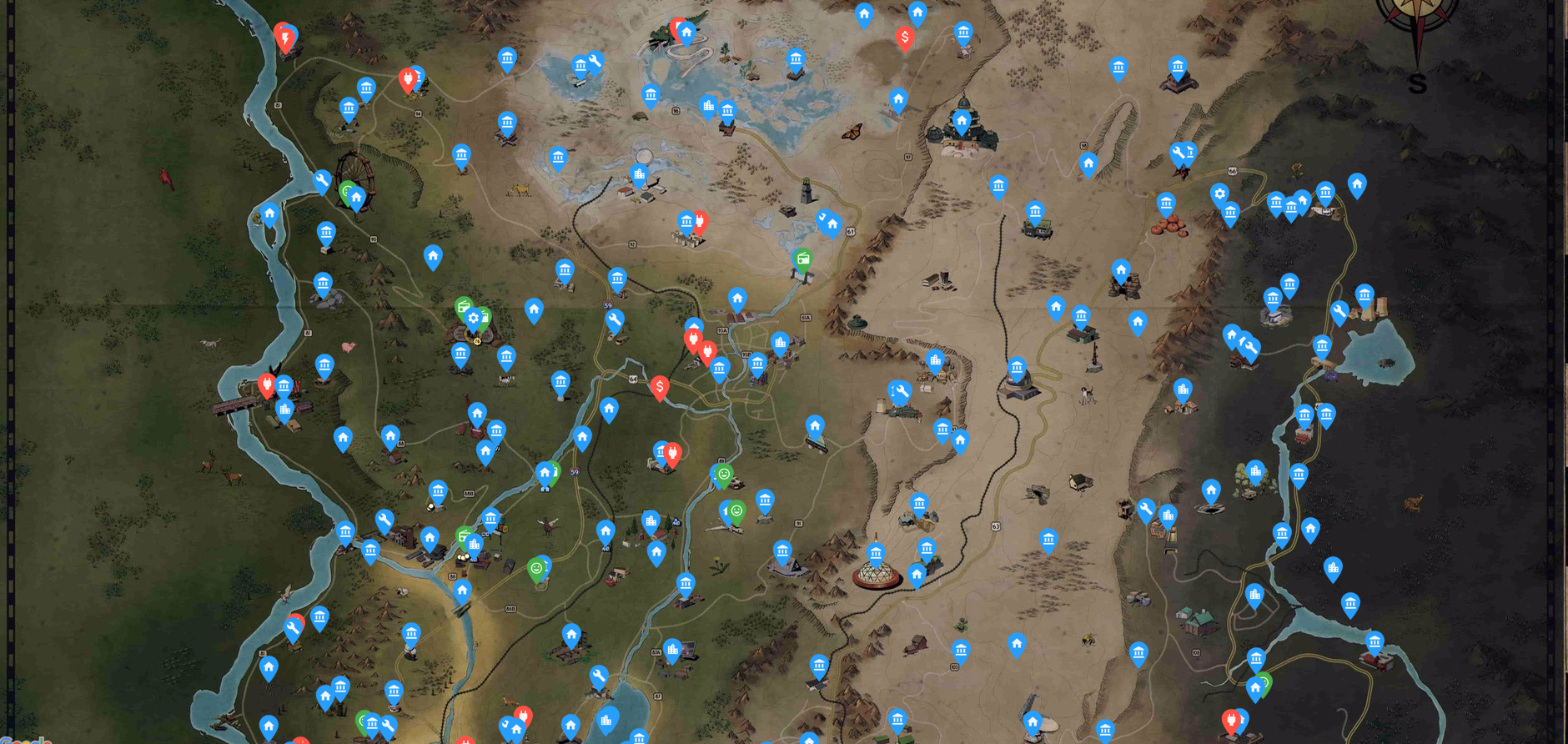 Фанат создал интерактивную карту мира Fallout 76 и отметил на ней. 