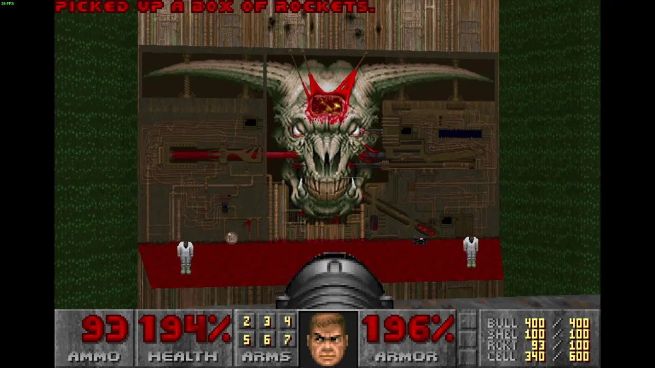 В финале Doom 2 игрок убивает Икону греха: биомеханическую громадину со вскрытым мозгом, из которого вылезают демоны.