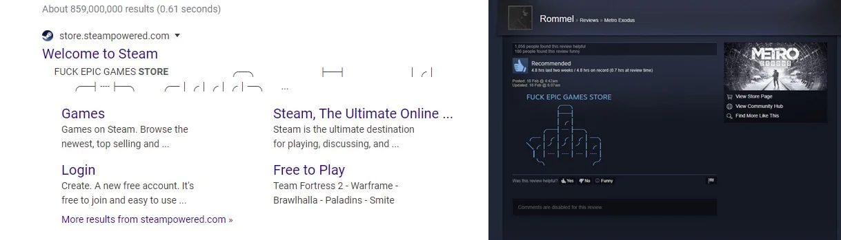 ​Описание Steam в Google сегодня выглядело так: «F*ck Epic Games Store» - фото 1