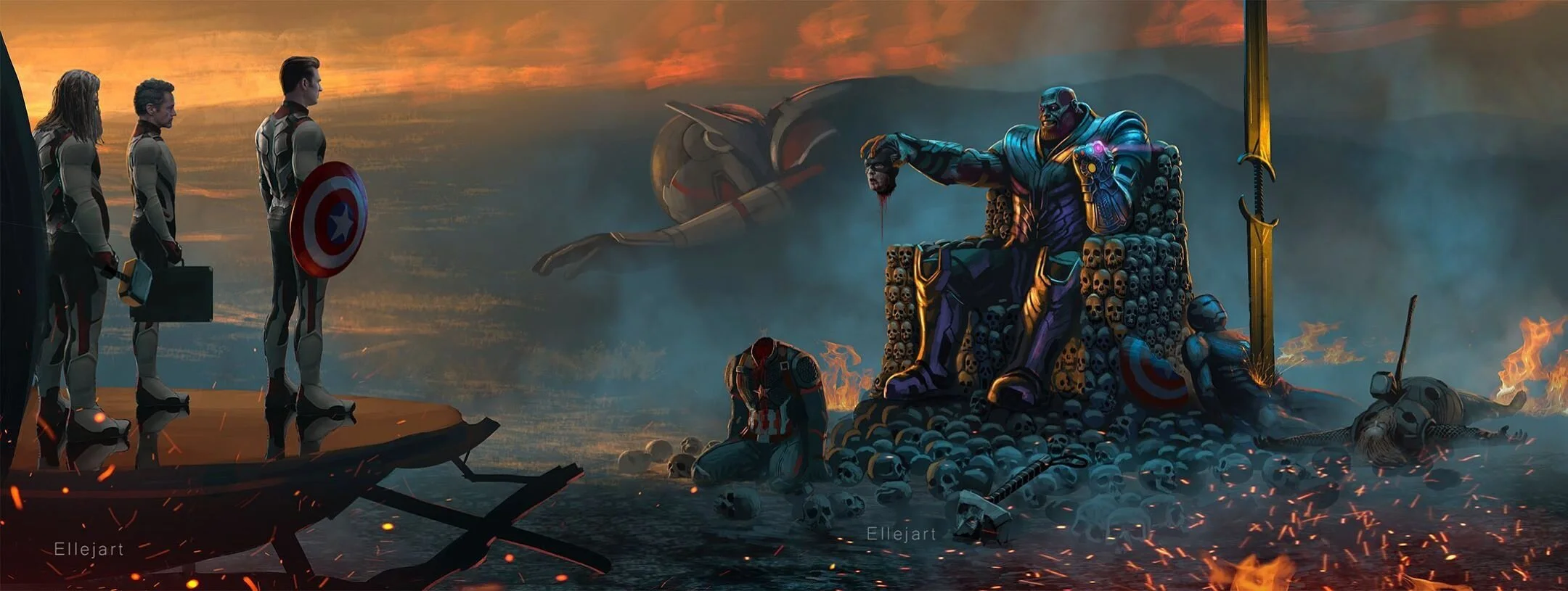 Фанат нарисовал вырезанную из «Финала» сцену, в которой Танос держит отрубленную голову Кэпа - фото 1