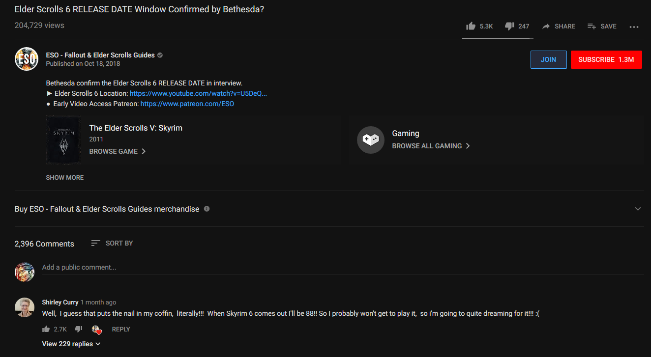 Поклонники The Elder Scrolls хотят, чтобы Bethesda увековечила в шестой части бабушку-ютубера - изображение 2 Поклонники The Elder Scrolls хотят, чтобы Bethesda увековечила в шестой части бабушку-ютубера - фото 2