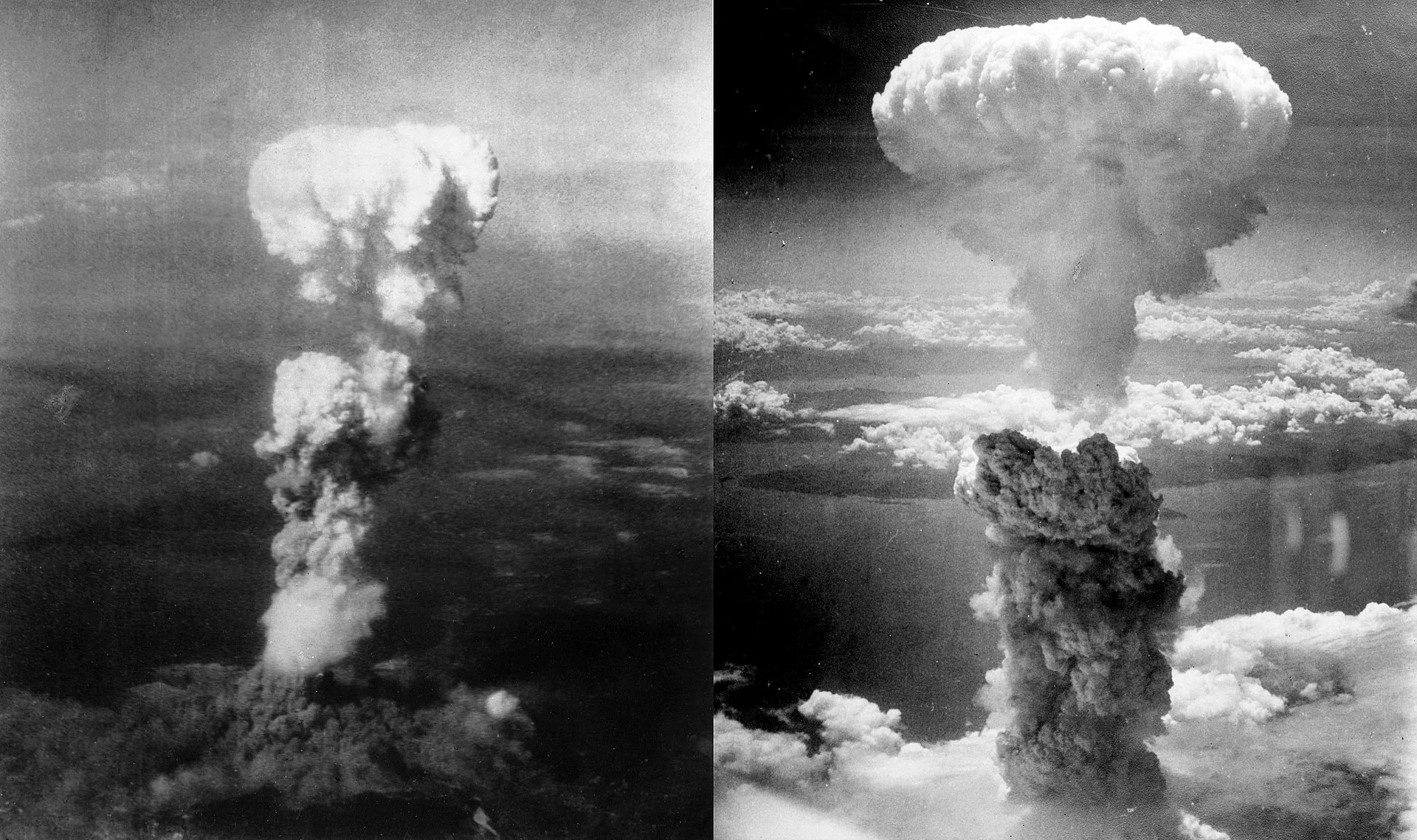 Ядерный гриб над Хиросимой (слева) и Нагасаки (справа)