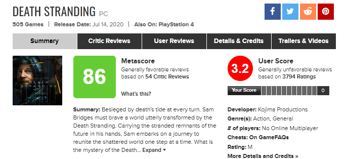 Пользователи Metacritic громят рейтинг Death Stranding - фото 1