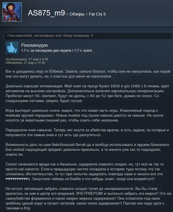 «Заслуживает своих денег»: отзывы пользователей Steam о Far Cry 5 - фото 10