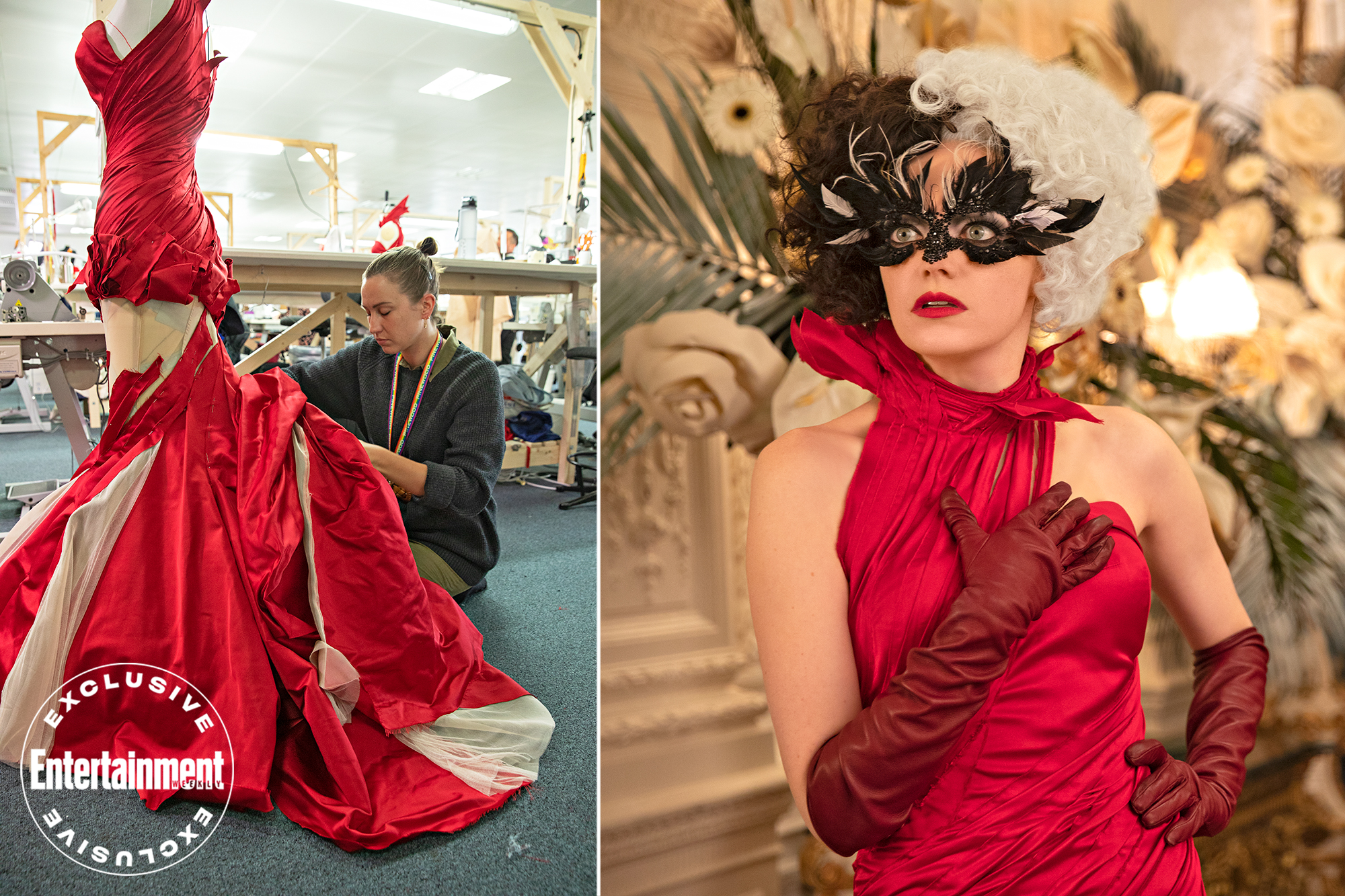 A 'Cruella' costume in progress; Emma Stone in 'Cruella'| CREDIT: LAURIE SPARHAM/DISNEY (2)
Фото: Entertainment Weekly