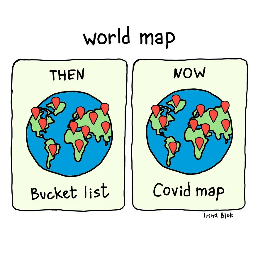 Карта мира:

тогда — список целей, сейчас — стран, в которых есть коронавирус