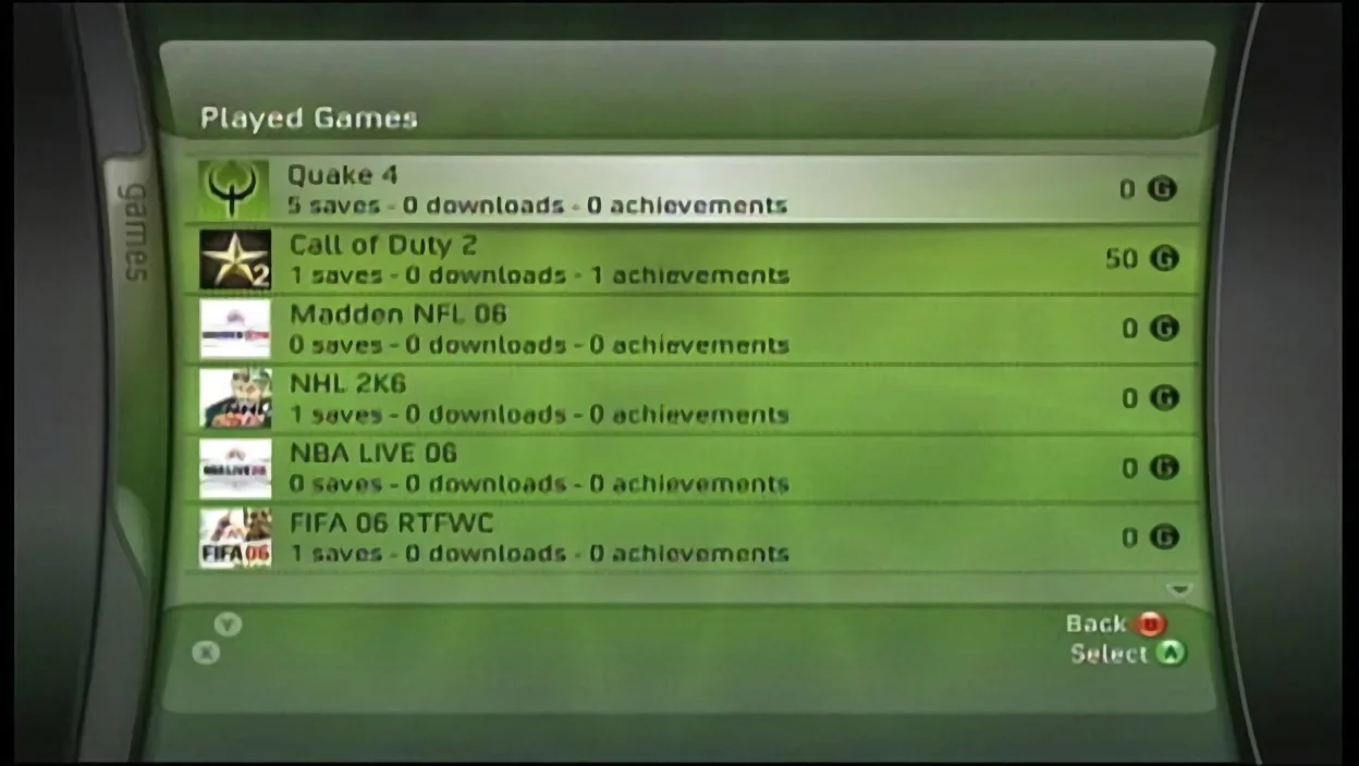Первый экран Xbox 360 c достижениями.