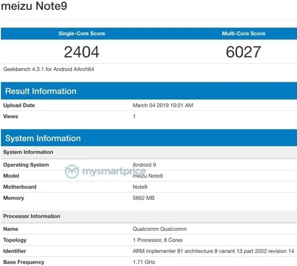 Meizu Note 9 прошел тесты Geekbench - фото 2