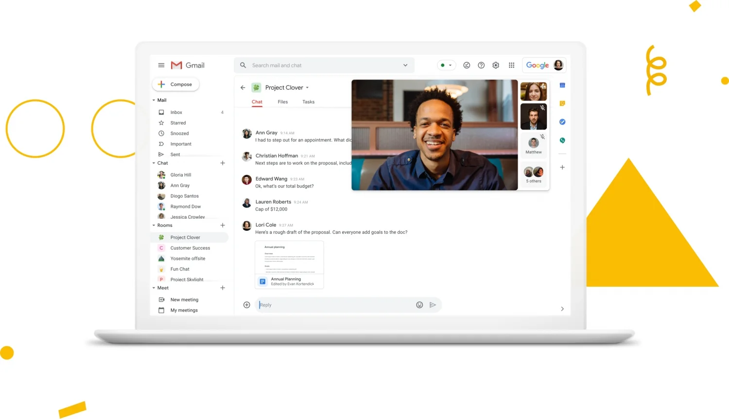 Google вставит в Gmail приложения Chats, Meet и Rooms - фото 1