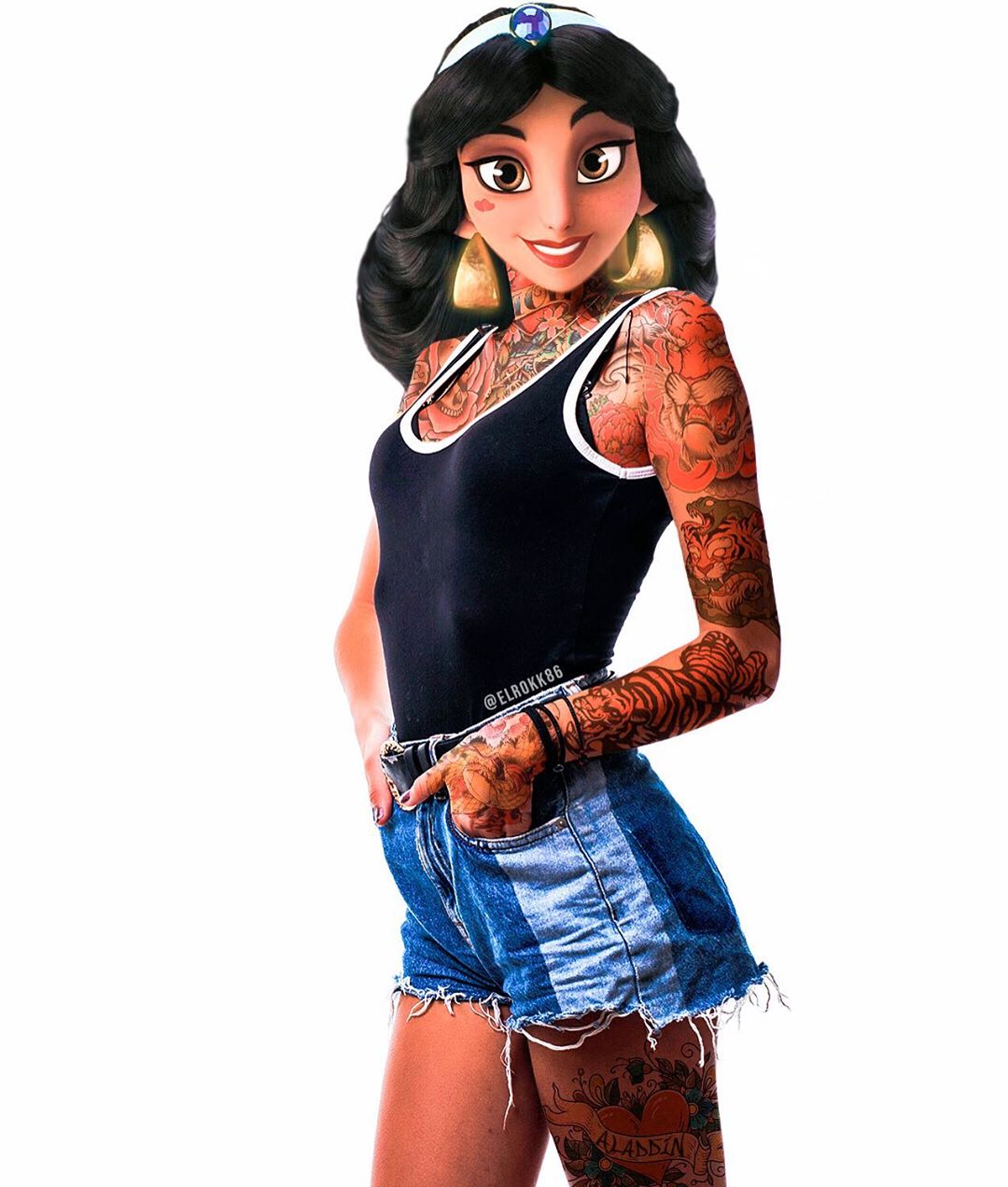 Дизайнер добавляет принцессам Disney татуировки, а супергероям еще и бороды - фото 8