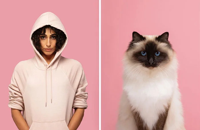 Фотограф делает снимки людей и котов, которые выглядят как двойники - фото 15