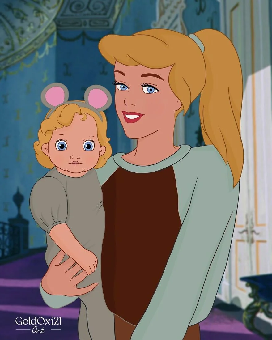 Российская художница изобразила принцесс Disney в виде мам с детьми - фото 8