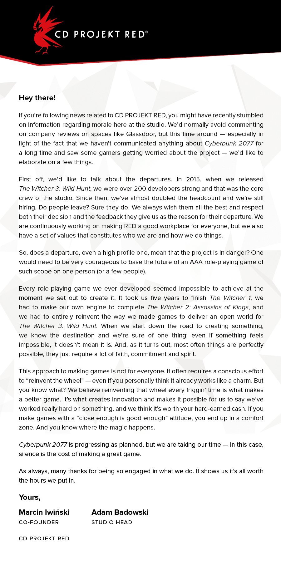 CD Projekt RED ответила на слухи о проблемах при разработке Cyberpunk 2077 - фото 2