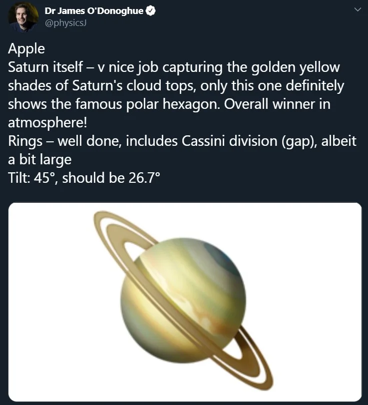 Эмодзи Сатурна нарисованы с ошибками. Вопрос изучил ученый-планетолог - фото 1