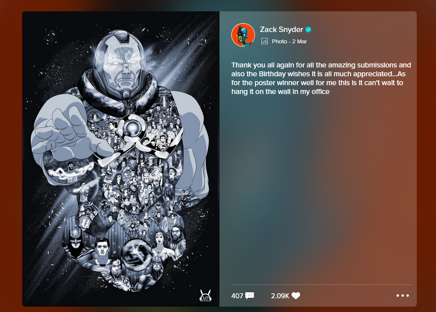 Снайдер выбрал лучший фанатский постер для режиссерской версии «Лиги справедливости» - изображение 1 Снайдер выбрал лучший фанатский постер для режиссерской версии «Лиги справедливости» - фото 1