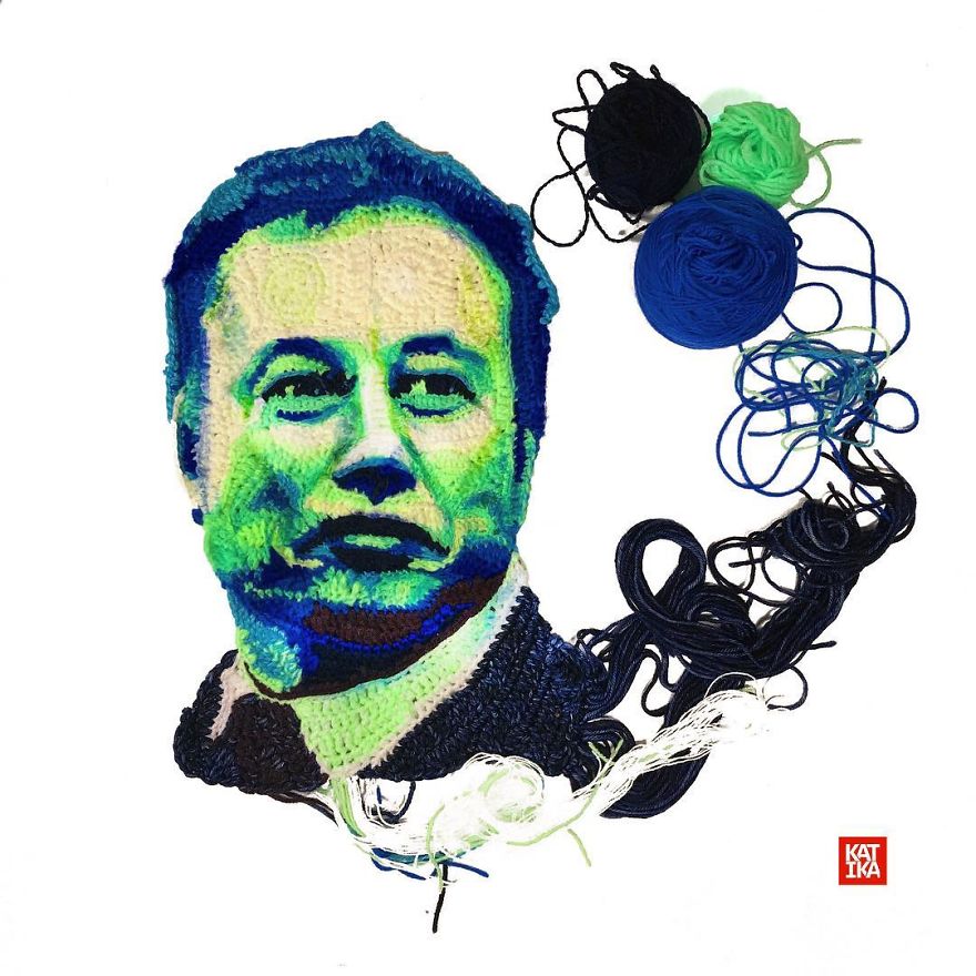 Вязаные Бэтмен и Илон Маск: художница создает крутые портреты из ниток - фото 7